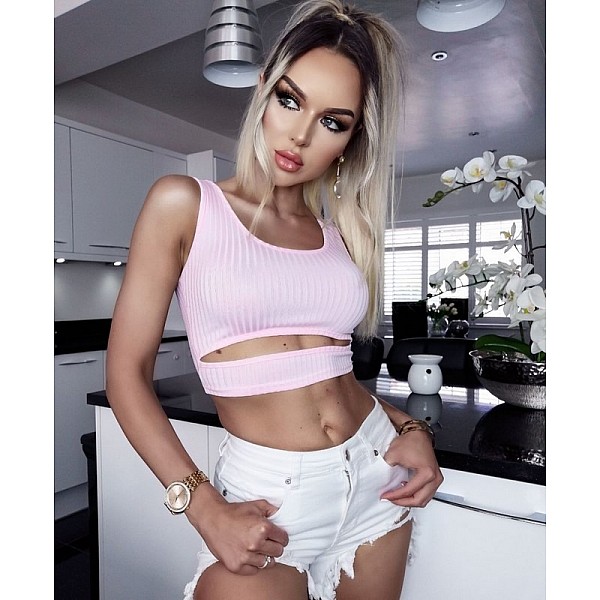 Női crop top rózsaszín színben