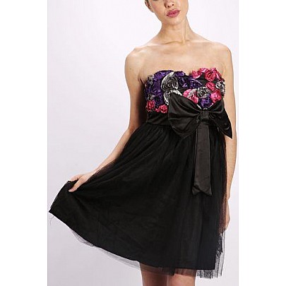 Női ruha Flower - fekete masnival 