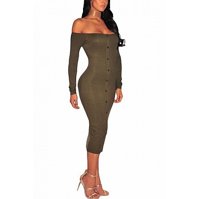 Bodycon ruha gombokkal Rena - zöld