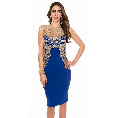 Női divatos ruha Gabriella díszítéssel - kék 