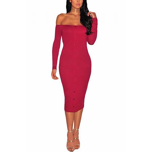 Bodycon ruha gombokkal Rena - piros Bodycon ruha gombokkal Rena - piros