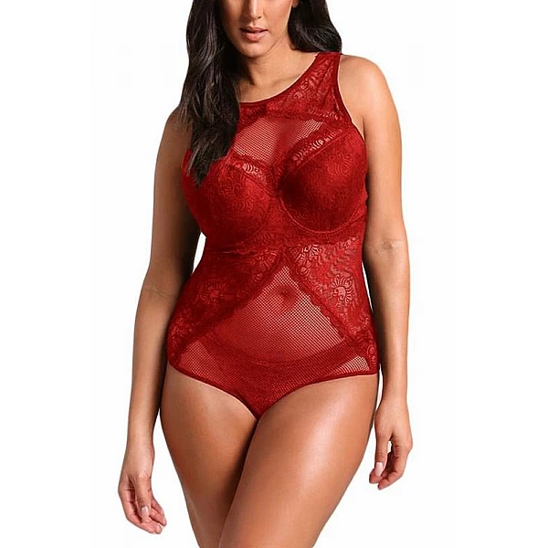 Csipkés plusz size body Blair - piros Csipkés plusz size body Blair - piros