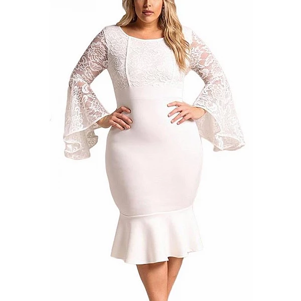 Bodycon plusz size ruha Cameron - fehér Bodycon plusz size ruha Cameron - fehér